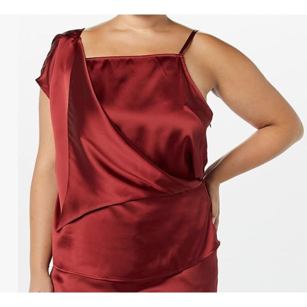 Making the Cut Satin Asymmetric Red Blouse Size 5X New Jeanette's Winning Look